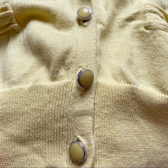 Promod v-neck cardigan w/ 2 pockets 3/4 bell sleeves buttons cream yellow W Sm - Picture 9 of 11